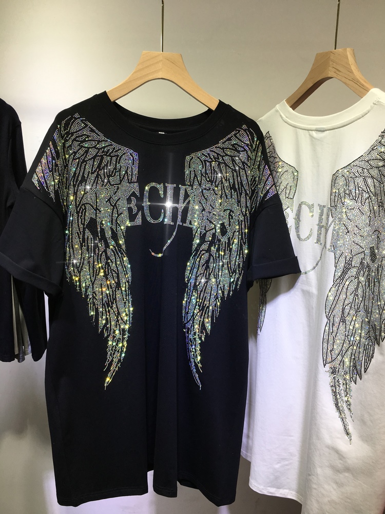 Summer Clothing Brands For Women - Unisex Oversized Rhinestone Angel Wings T