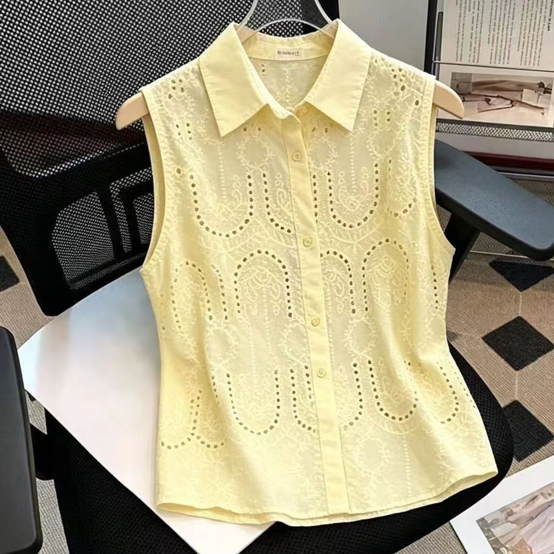 Summer Clothing Trends For Women - Blusa Feminina Sem Mangas com Botões