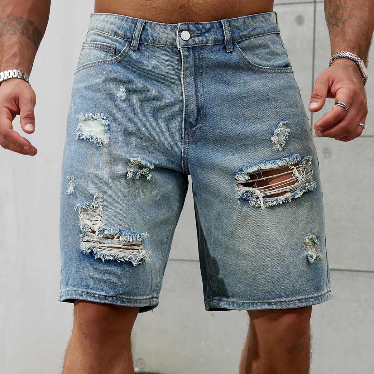Summer Clothing Brands Men - Jeans curto de algodão rasgado masculino,