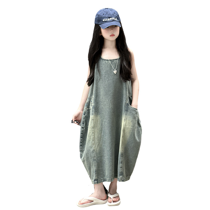 Summer Clothing For Kids Girls - Vintage azul crianças meninas de alta