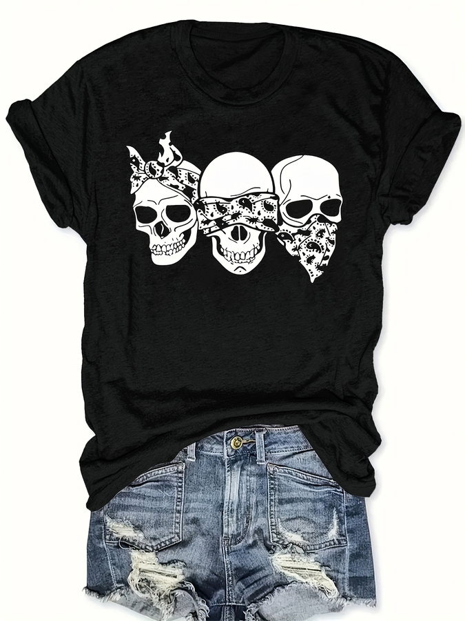 Summer Clothing Trends For Women 2026 - Camiseta Happy Cartoon Skull, Corte Solto,