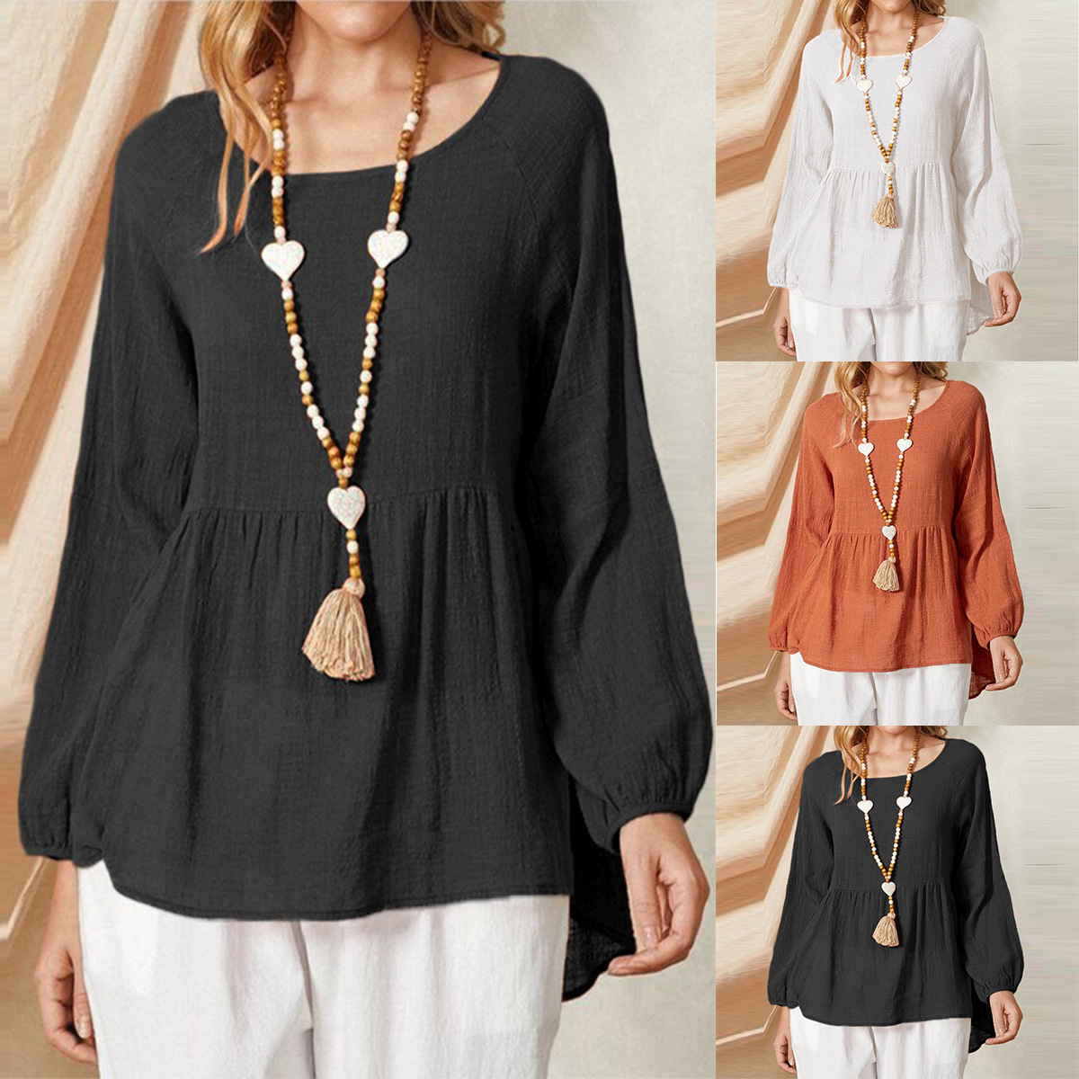 Solto algodão linho manga long - Summer Clothing Brands For Women avaliação e preço
