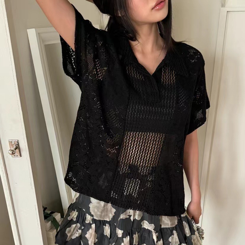 Camisa de Renda com Gola Retro - Summer Clothing Online Shopping avaliação e preço